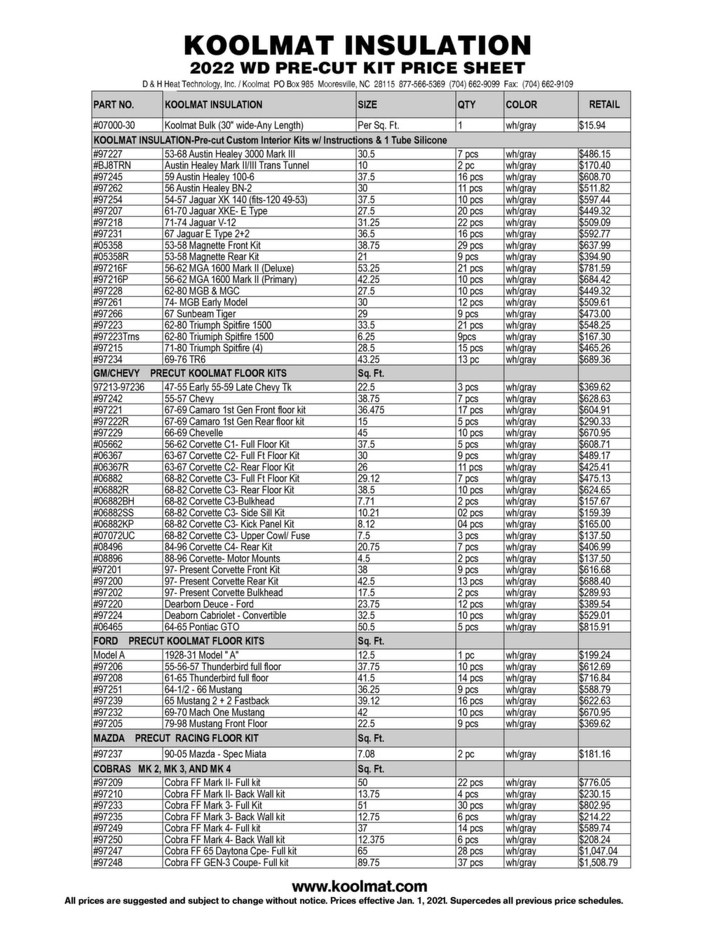 2022 Price Sheet Koolmat